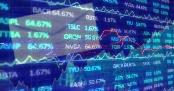 Animação Efeito Trovão Sobre Processamento Dados Mercado Ações Contra Fundo — Vídeo de Stock
