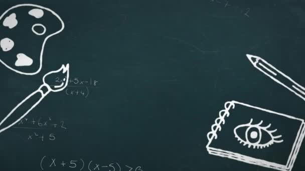 Анімація Іконок Мистецтва Обробка Математичних Даних Чорному Тлі Глобальна Освіта — стокове відео