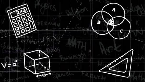 在黑色背景上进行数学和科学数据处理的动画 全球科学 计算和数据处理概念数字生成的视频 — 图库视频影像