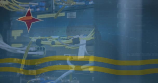Animering Arubas Flagga Över Serverrummet Global Verksamhet Patriotism Och Digitalt — Stockvideo