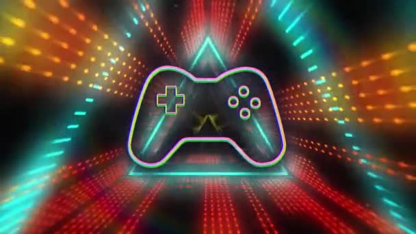 Animation Neon Video Game Pad Glowing Neon Tunnel Global Video — Stock Video