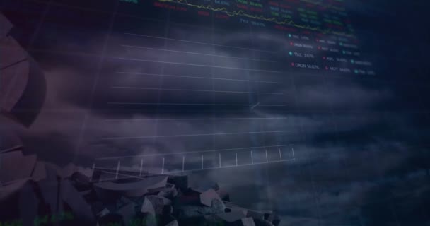 Animación Del Procesamiento Datos Través Símbolos Dólares Rotos Nubes Oscuras — Vídeos de Stock