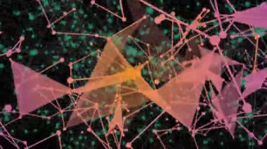 Bağlantılar ağının üzerinde hareket eden şekillerin animasyonu. Soyut arkaplan ve dijital arayüz kavramı dijital olarak oluşturulmuş video.