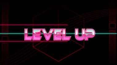 Neon çizgilerinin üzerinde çizgi halinde çizgi oluşturma ve siyah arkaplanda arıza. Genel video oyunu, dijital arayüz, hesaplama ve veri işleme kavramı dijital olarak oluşturuldu.