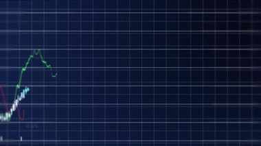 Karanlık arka planda finansal veri işleme sisteminin animasyonu. Küresel iş, finans, hesaplama ve veri işleme kavramı dijital olarak oluşturulmuş video.