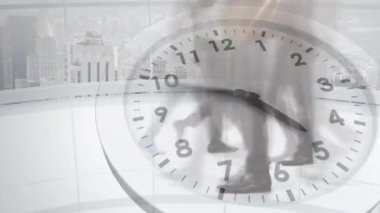 Ofiste yürüyen iş adamlarının zaman aşımına karşı zamanın akışı animasyonu. Zaman, zaman ve iş konsepti