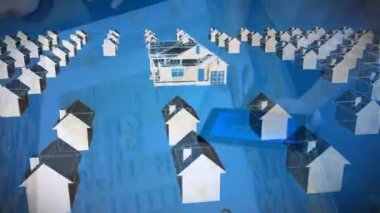 Dijital ev modellerinin Kafkasyalı iş adamlarının konuşmaları üzerine animasyonu. Küresel iş ve dijital arayüz kavramı dijital olarak oluşturulmuş video.