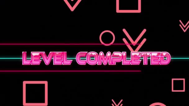 Animation Level Completed Text Shapes Black Background Social Media Digital — Stock Video