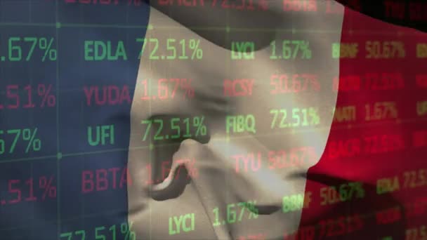 Animação Processamento Dados Mercado Ações Contra Bandeira França Acenando Conceito — Vídeo de Stock
