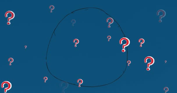Animation Question Mark Symbols Globe Drawing Blue Background Digitally Generated — Stock Video