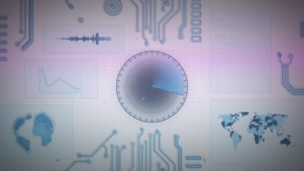 Animação Digitalização Escopo Processamento Dados Sobre Placa Circuito Computador Interface — Vídeo de Stock