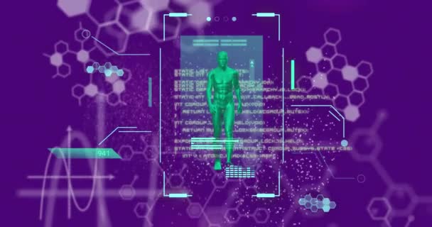 Dna鎖 人体および科学的データ処理のアニメーション グローバル医療 データ処理の概念デジタルで生成されたビデオ — ストック動画