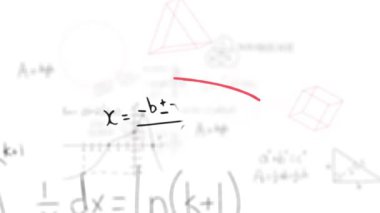 Matematiksel denklemlerin beyaz arka planda canlandırılması. Küresel eğitim, sosyal medya ve dijital arayüz kavramı dijital olarak oluşturulmuş video.