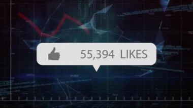 Dünya ve finansal veri işleme üzerinde sevilen metin ve numaraların animasyonu. Küresel sosyal medya, iş dünyası, finans, hesaplama ve veri işleme kavramı dijital olarak oluşturulmuş video.