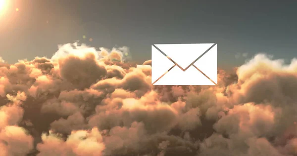 Összetétele Mail Boríték Ikon Felett Felhők Globális Hálózatok Közösségi Média — Stock Fotó