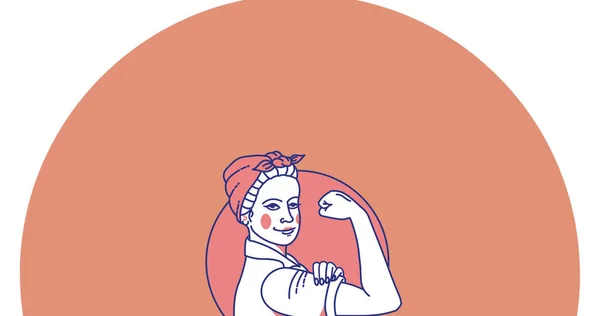 Illustration Einer Frau Die Ihre Muskeln Auf Rosa Und Orangefarbenem — Stockfoto