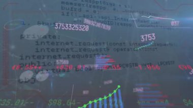 Finansal veri işleme ve istatistiklerin animasyonu. Küresel iş, finans, bulut hesaplama, dijital arayüz ve veri işleme kavramı dijital olarak oluşturulmuş video.