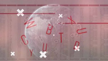 Küre animasyonu, veri işlemeli güvenlik kilidi. Küresel iş, finans, bulut hesaplama, dijital arayüz ve veri işleme kavramı dijital olarak oluşturulmuş video.