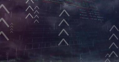 Finansal veri işleme ve fırtınanın animasyonu. Küresel iş, finans, hesaplama, dijital arayüz ve veri işleme kavramı dijital olarak oluşturuldu.