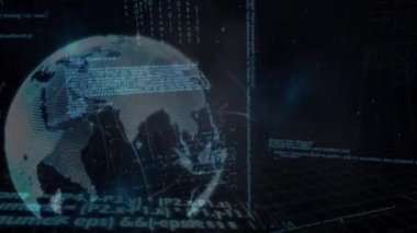 Veri işleme ile dünya üzerindeki bağlantı ağının animasyonu. Küresel iş, finans, hesaplama ve veri işleme kavramı dijital olarak oluşturulmuş video.
