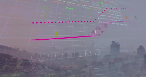 Animace Zpracování Finančních Dat Celém Městě Globální Obchod Finance Koncepce — Stock video