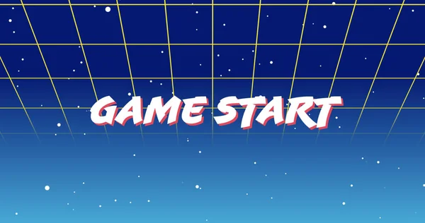 Bild Des Spielbeginns Text Über Formen Und Flecken Auf Blauem — Stockfoto