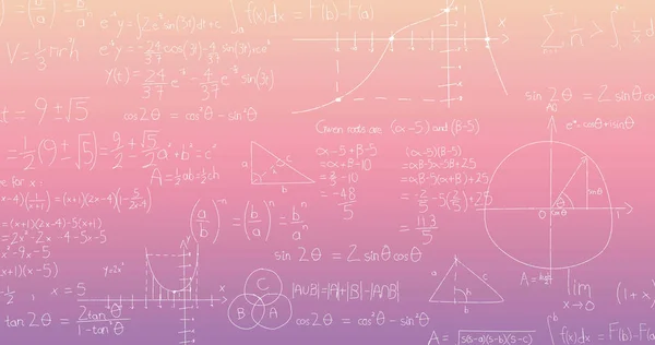 Image Mathematical Equations Pink Background Global Business Digital Interface Concept — Stock Photo, Image