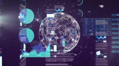 Dünya ve borsada veri işleme animasyonu. Küresel iş ve dijital arayüz kavramı dijital olarak oluşturulmuş video.