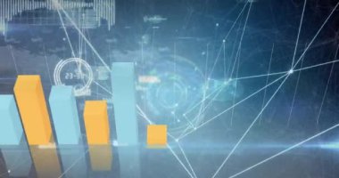 Daireler ve ışık yolları üzerindeki sosyal bağlantı ağının animasyonu. Dijital güvenlik ve kimlik dijital arayüzü ve veri işleme kavramı dijital olarak oluşturuldu.