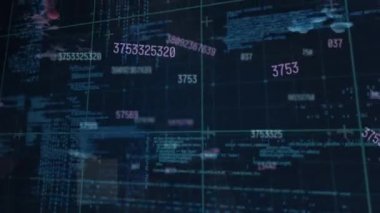 Sayıların animasyonu, bilgisayar dilinin üzerindeki grafikler siyah arkaplandaki çok renkli dumana karşı. Dijital bileşik, çoklu pozlama, sis, büyüme, rapor, iş, kodlama ve teknoloji kavramı.