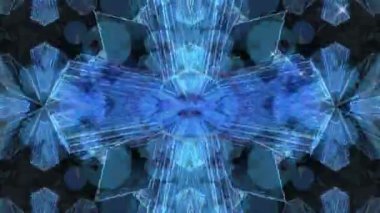 Siyah arka planda hareket eden mavi şekillerin animasyonu. Soyut arkaplan, şablon ve hareket kavramı dijital olarak oluşturuldu.