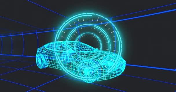 Dijital Arayüzü Veri Işlemesi Olan Arabanın Animasyonu Küresel Otomobil Endüstrisi — Stok video
