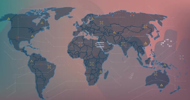 Animación Del Procesamiento Datos Mapa Del Mundo Sobre Fondo Gris — Vídeo de stock
