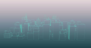 Gri arkaplanda dijital şehir resmi. Küresel iş ve dijital arayüz kavramı dijital olarak oluşturulmuş görüntü.