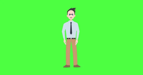Image of angry businessman icon on green background. Business and character concept digitally generated image.