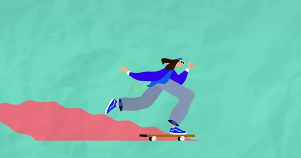 Obrázek Stylového Chlapce Skateboarding Zeleném Pozadí Koncept Hraní Digitálního Rozhraní — Stock fotografie