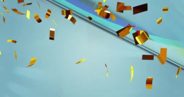 Parlayan kristallerin üzerine düşen konfeti animasyonu. Soyut arkaplan, kutlama ve parti konsepti dijital olarak oluşturulmuş video.