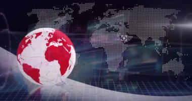 Dünya üzerinde geometrik şekiller oluşturan bağlantılı noktaların canlandırılması soyut arkaplanda haritaya karşı. Dijital olarak üretilmiş, hologram, küreselleşme, iletişim, illüstrasyon ve teknoloji kavramı.