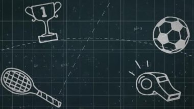 Matematiksel denklemlerin okul öğeleri simgeleri üzerine animasyonu. Küresel eğitim ve dijital arayüz kavramı dijital olarak oluşturulmuş video.