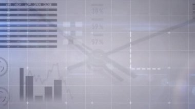 Veri işleme ve ışık noktalarının üzerindeki saatin animasyonu. Küresel iş ve dijital arayüz kavramı dijital olarak oluşturulmuş video.