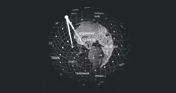 Animație Puncte Conectate Numere Model Rețea Jurul Globului Fundal Abstract — Videoclip de stoc