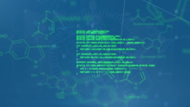 Animação Processamento Dados Científicos Estruturas Químicas Fundo Azul Conceito Ciência — Vídeo de Stock