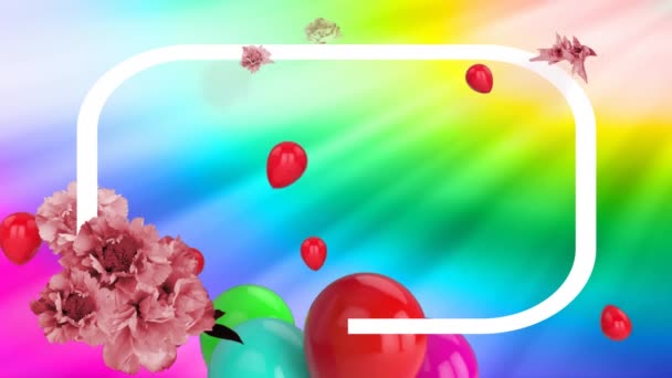 Animation Floral Banner Copy Space Balloons Floating Rainbow Background Event — Stock Video