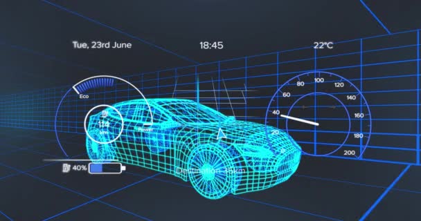 Animasi Model Mobil Dengan Antarmuka Digital Dan Pengolahan Data Industri — Stok Video