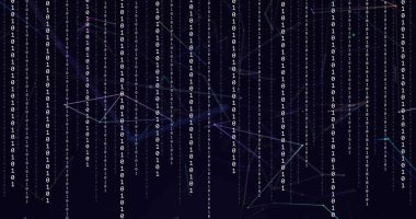 Bağlantı ağı üzerinden ikili kodlama resmi. Küresel iş ve dijital arayüz kavramı dijital olarak oluşturulmuş görüntü.