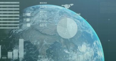 Animation of financial data processing over globe. Global business, finances, computing and data processing concept digitally generated video.