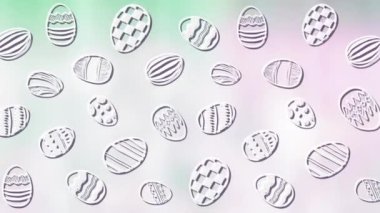 Yeşil arka planda hareket eden paskalya yumurtalarının canlandırması. Soyut arkaplan, şablon ve hareket kavramı dijital olarak oluşturuldu.