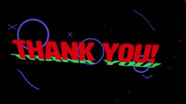 Siyah arkaplandaki teşekkür mesajlarının ve şekillerin animasyonu. Sosyal medya ve dijital arayüz konsepti dijital olarak oluşturulmuş video.