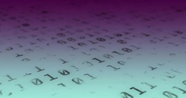 Mavi arkaplanda ikili kodlama animasyonu. Küresel iş ve dijital arayüz kavramı dijital olarak oluşturulmuş video.