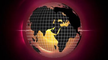Kırmızı parlayan çemberle dönen dünya ve bağlantılar ağının animasyonu. Dijital olarak oluşturulan küresel ağlar, hesaplama ve veri işleme kavramı.